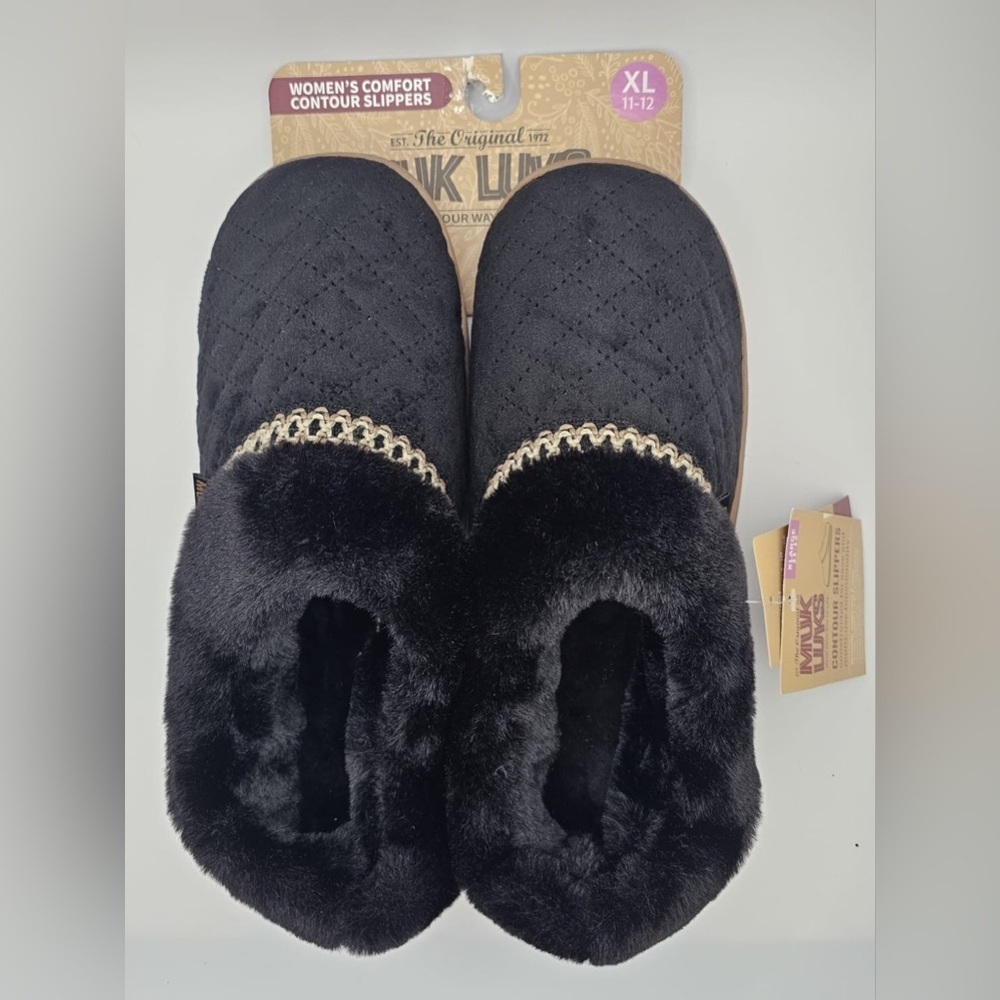 NWT MUK LUKS Comfort Contour Slippers Black Quilted XL 11-12